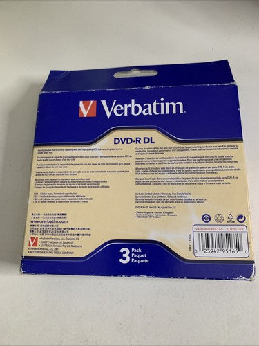 Verbatim 4x DVD-R Dual Layer (DL) 3-Pack 8.5GB 215min NEW