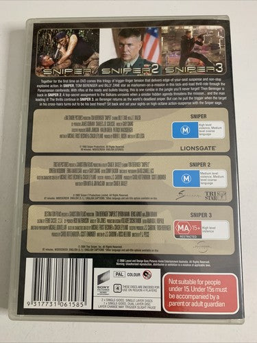 Sniper / Sniper 2 / Sniper 3 (DVD, 3-Discs) Tom Berenger Region 4 NEW