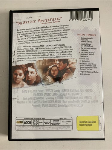 Rebecca (DVD, 1940) Laurence Olivier, Alfred Hitchcock Film All Regions NEW