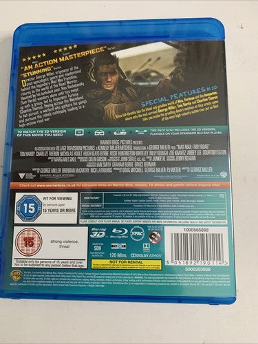 Mad Max-Fury Road 3D (Blu-ray 3D + 2D, 2013) Tom Hardy Region B