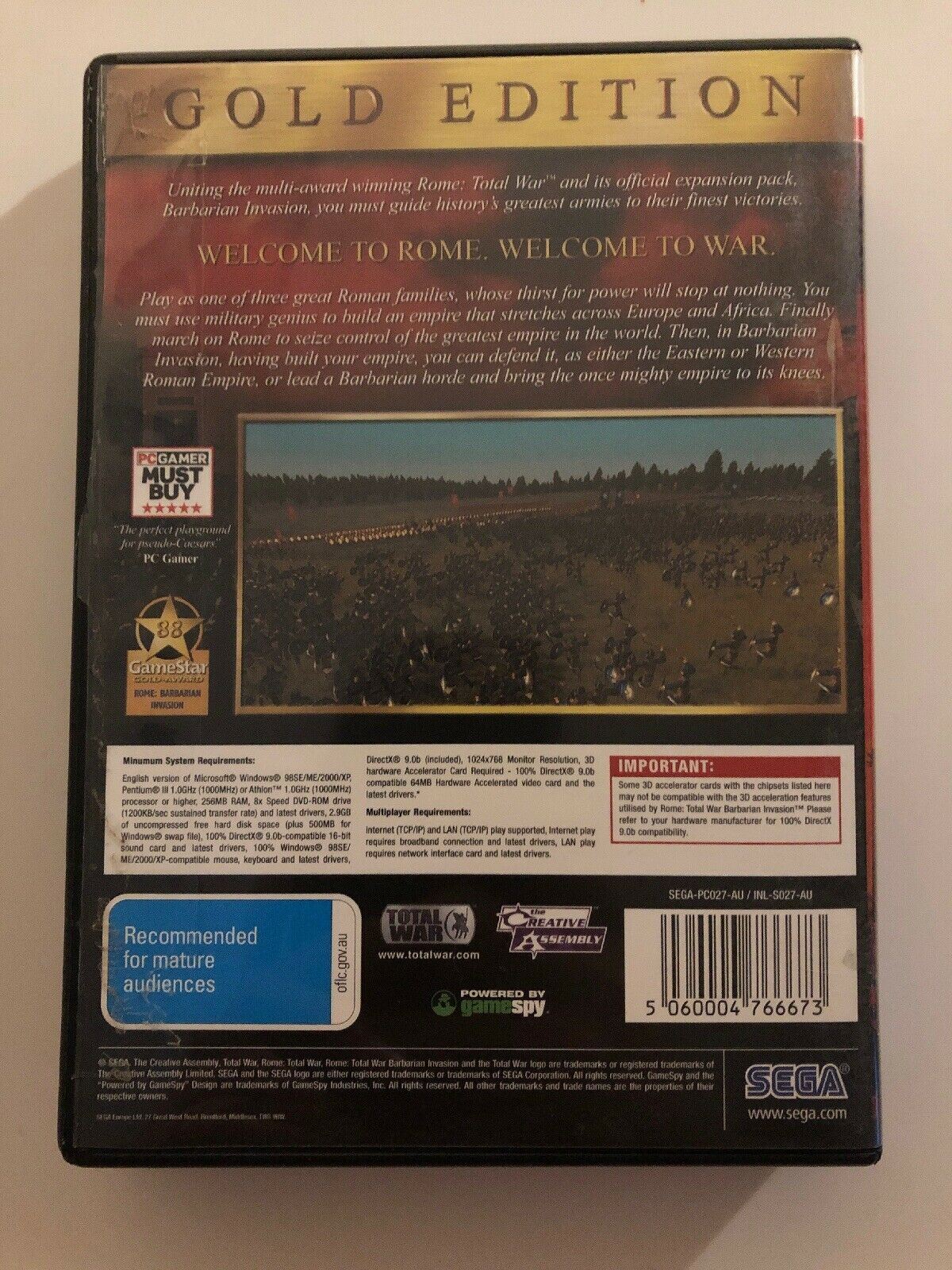 Rome Total War + Barbarian Invasion PC DVD Gold Edition SEGA Vintage RTS Windows