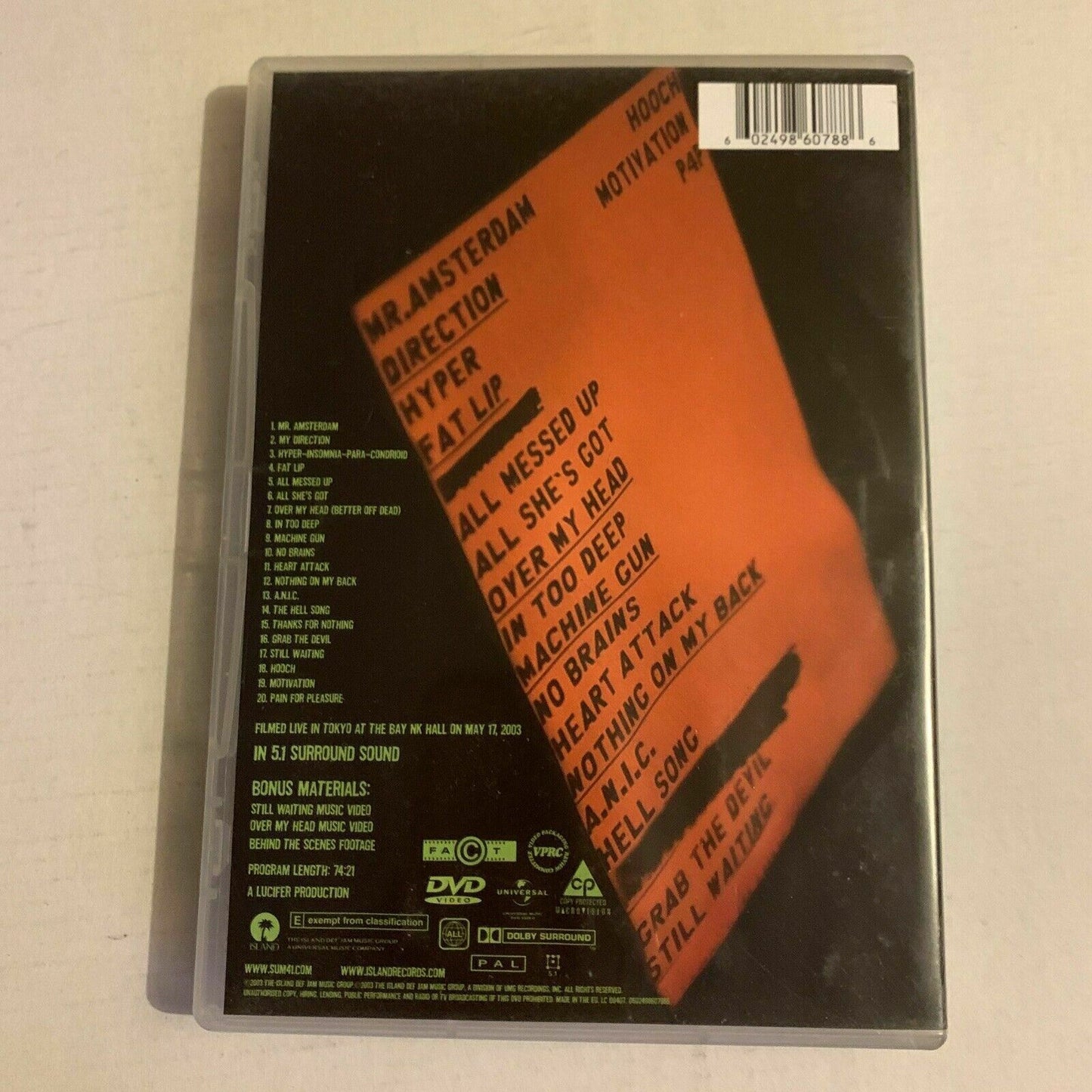 Sum 41 - Sake Bombs & Happy Endings Live In Tokyo (DVD, 2003) Region Free