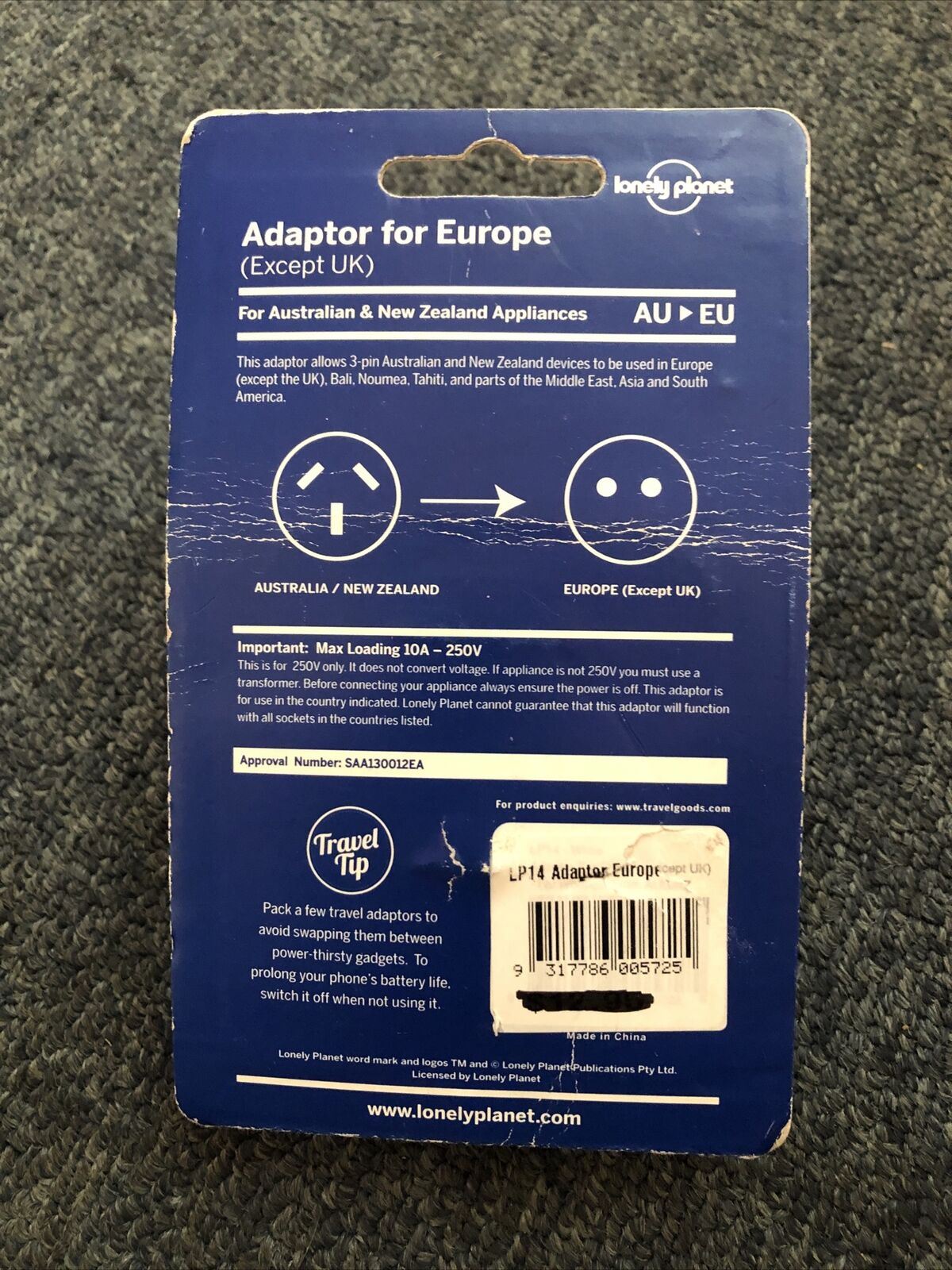 Lonely Planet Travel Adaptor For Europe AU to EU (Except for UK)