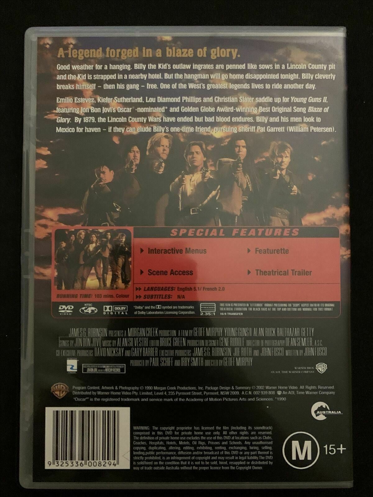 Young Guns 1 & 2 (DVD, 1988) Emilio Estevez, Kiefer Sutherland, Charlie Sheen R4