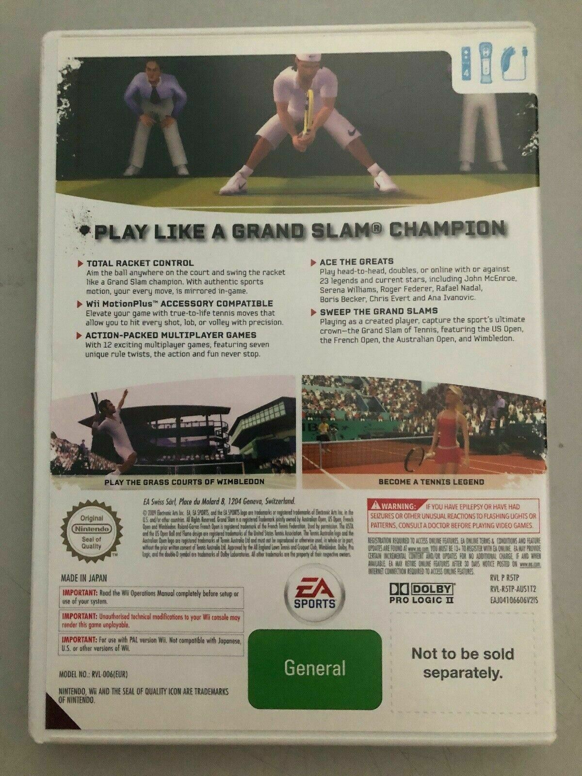 Grand Slam Tennis (Nintendo Wii, 2009) Federer Nadal Boris Becker McEnroe Serena