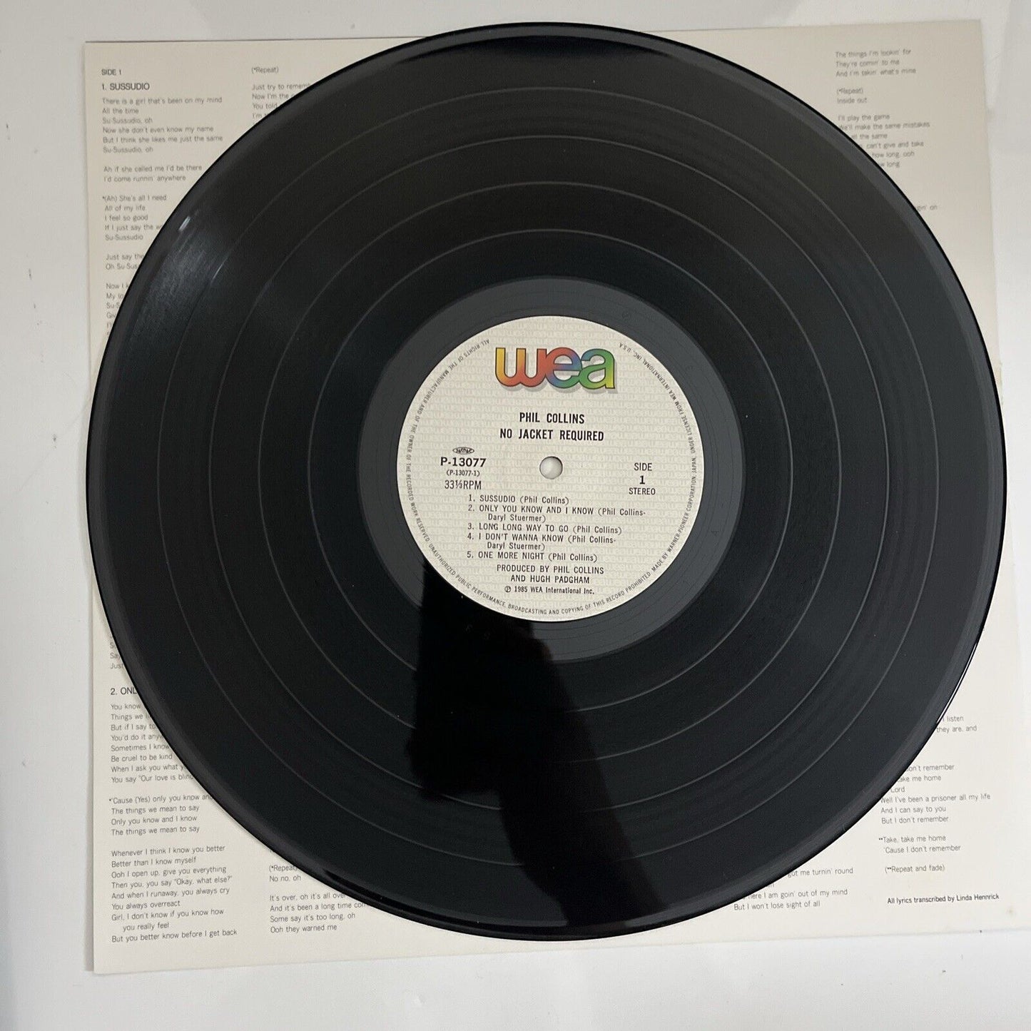 Phil Collins – No Jacket Required 1985 LP Vinyl WEA Records P-13077