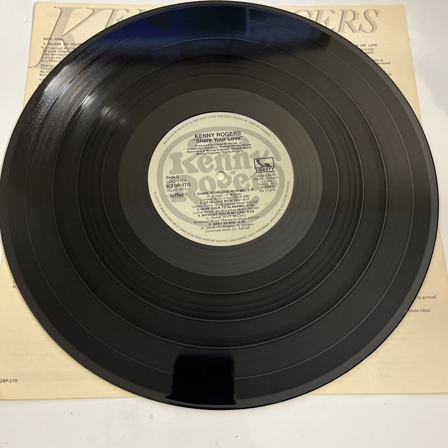 Kenny Rogers – Share Your Love 1981 LP Vinyl Record K28P-170