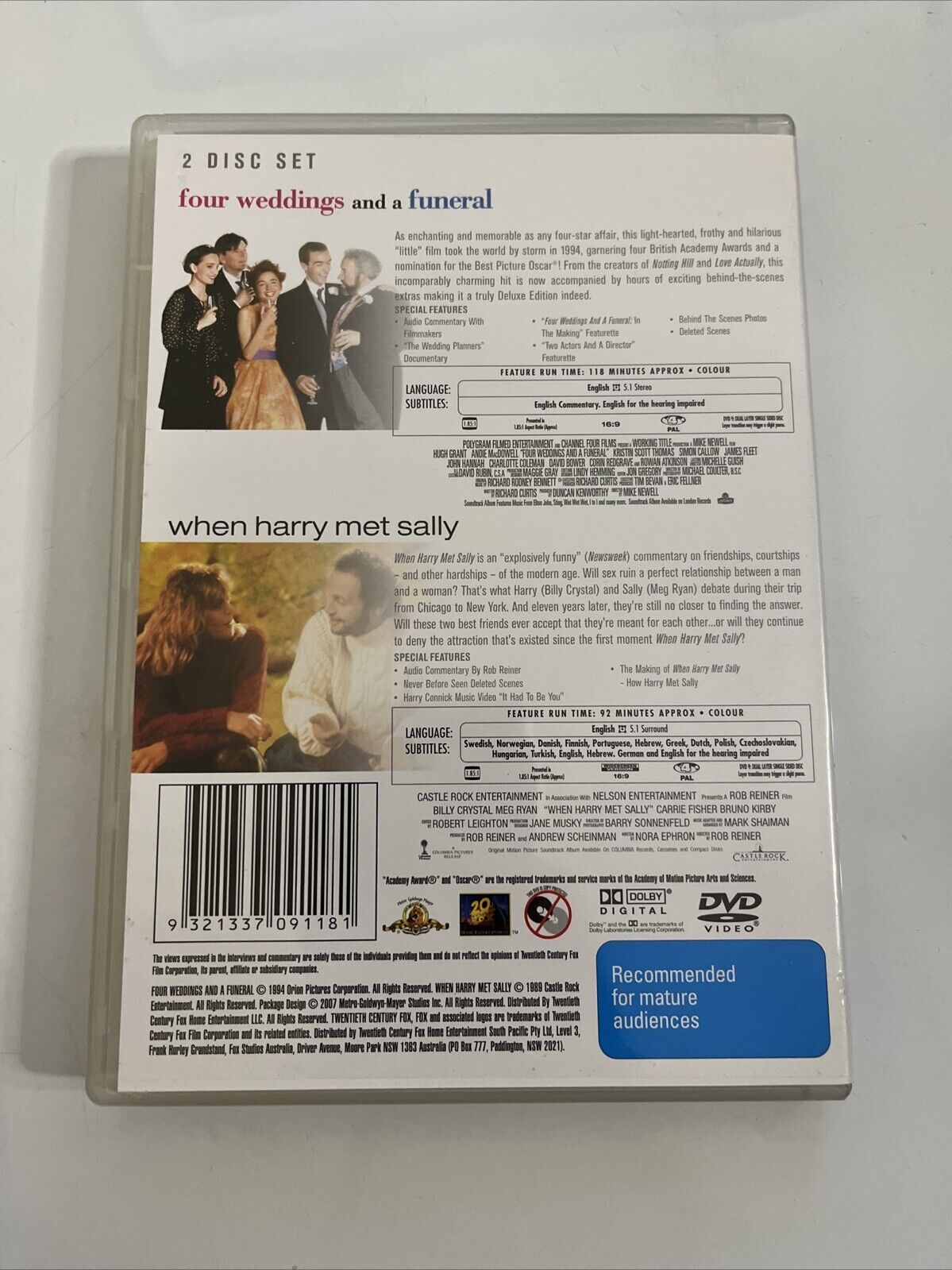 Four Weddings And A Funeral / When Harry Met Sally (DVD, 1994) Region 4