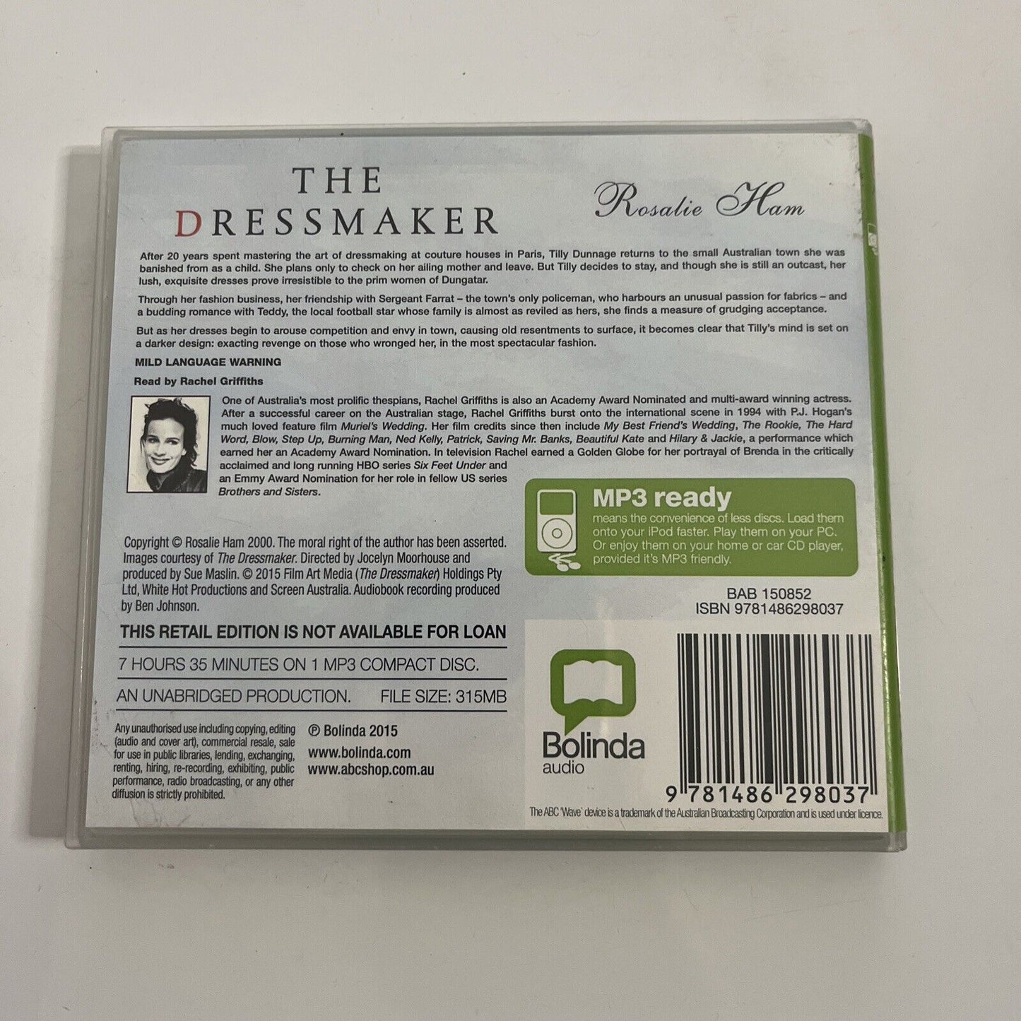 The Dressmaker by Rosalie Ham (Audio MP3 CD, 2015) Narrated by Rachel Griffiths