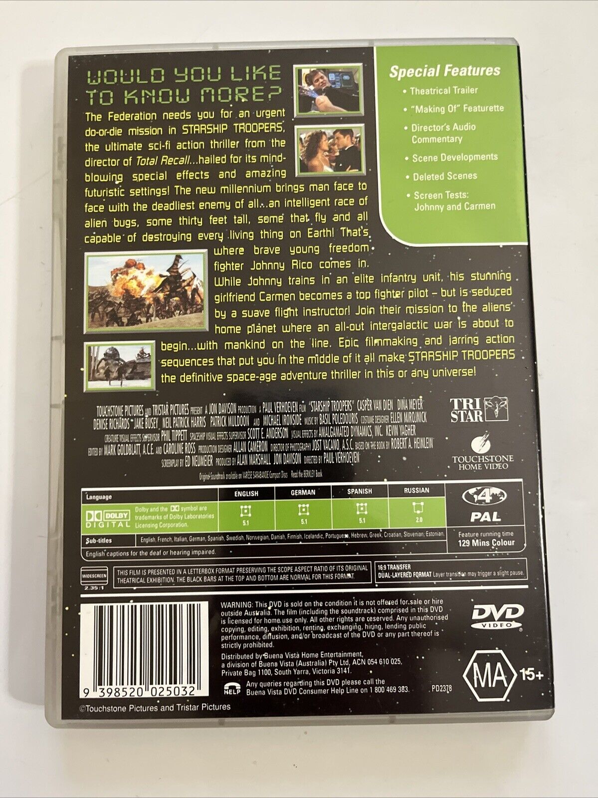 Starship Troopers Special Edition (DVD, 1997) Region 4
