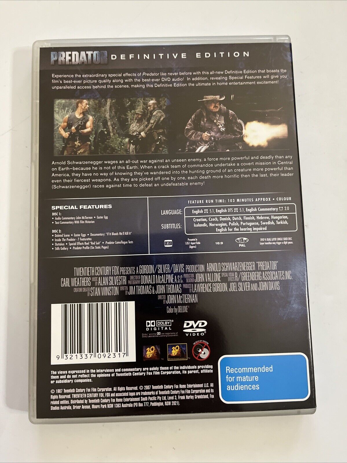 Predator Definitive Special Edition (DVD, 1987, 2-Disc) Region 4