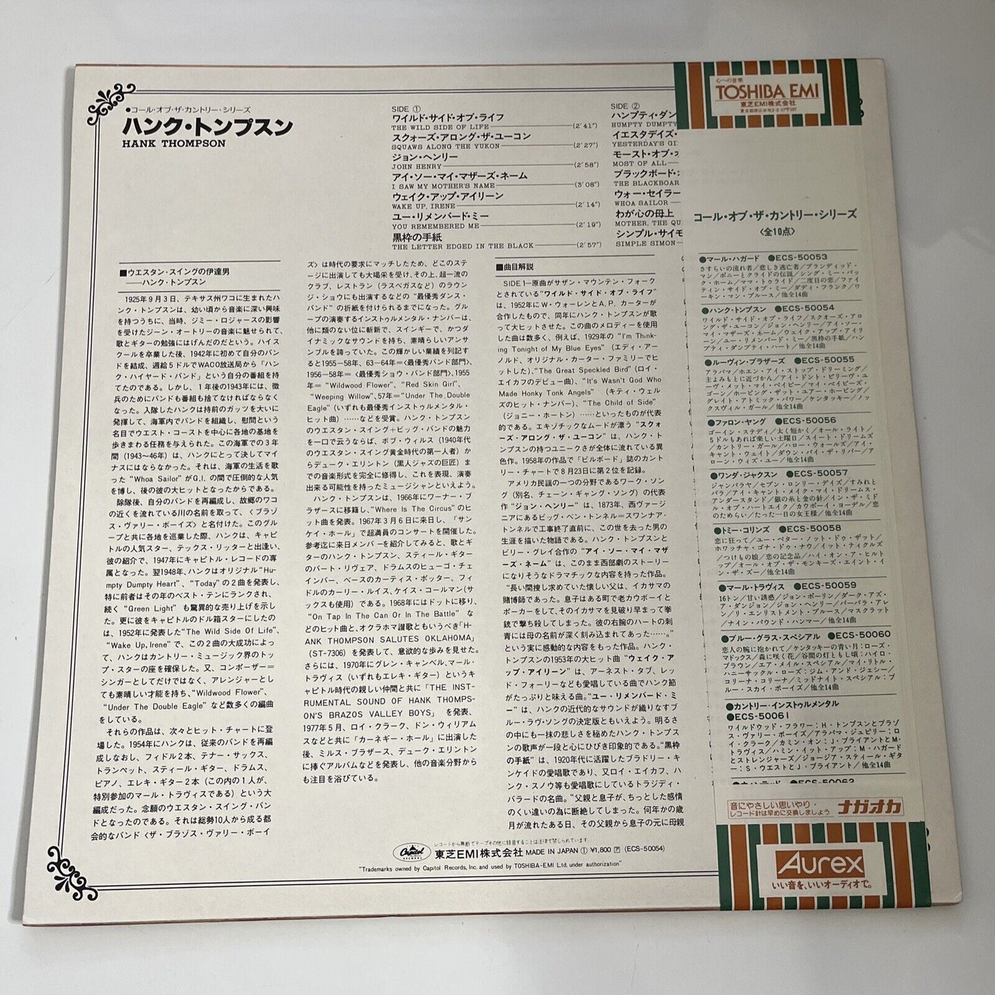 Call of the Country by Hank Thompson LP Vinyl Record Obi Japan Capitol Records