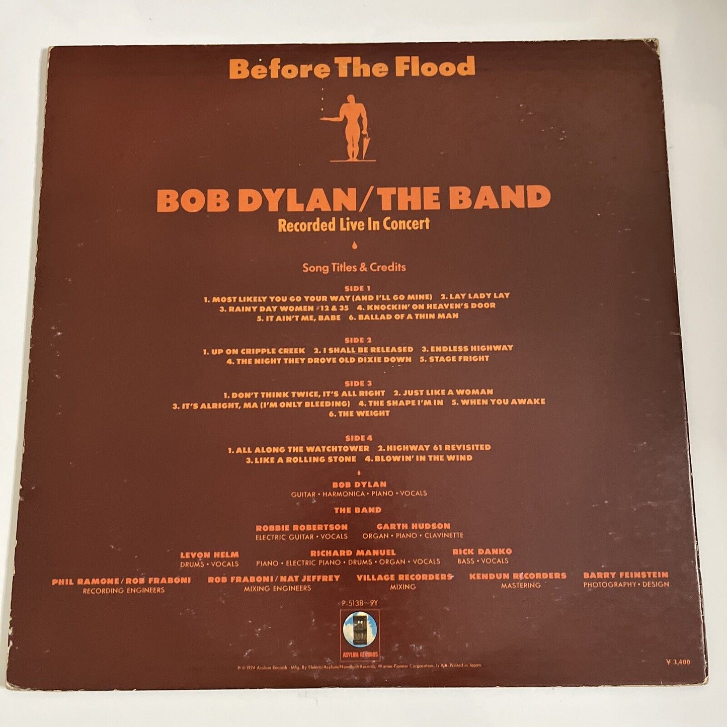 Before The Flood by Bob Dylan / The Band 1974 2xLP Vinyl Record Gatefold P-5138Y