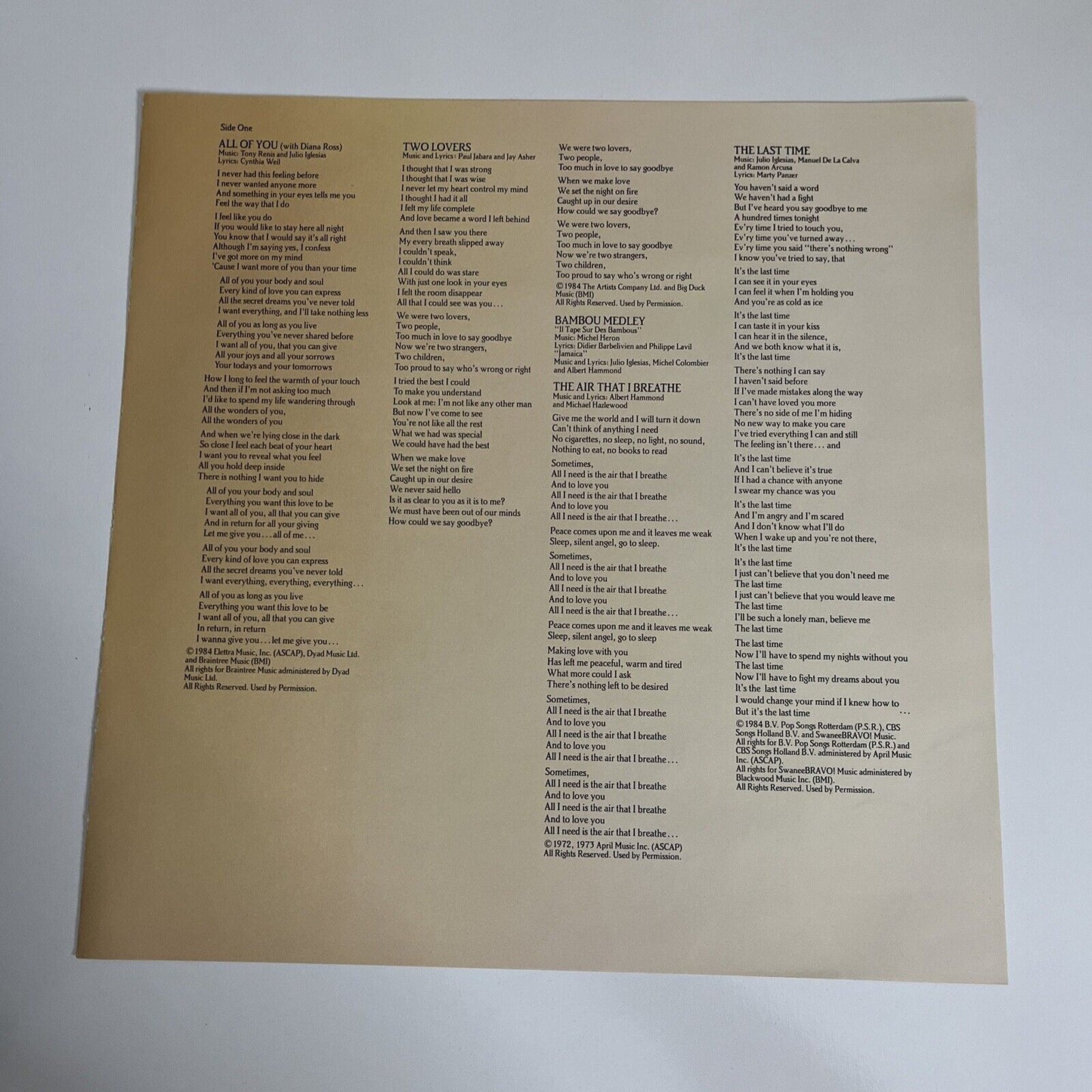 1100 Bel Air Place by Julio Iglesias 1984 LP Vinyl Record Album Columbia Records