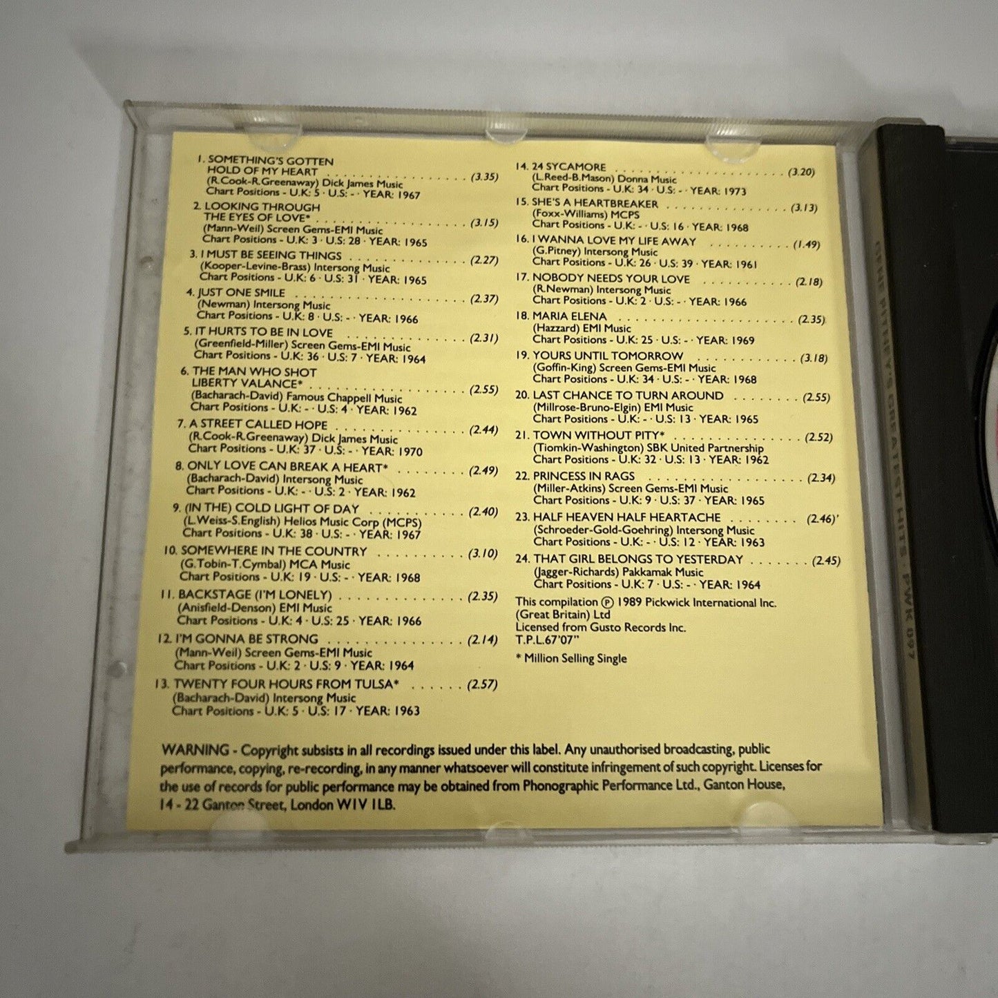 Gene Pitney Greatest Hits (CD, 1989) Album