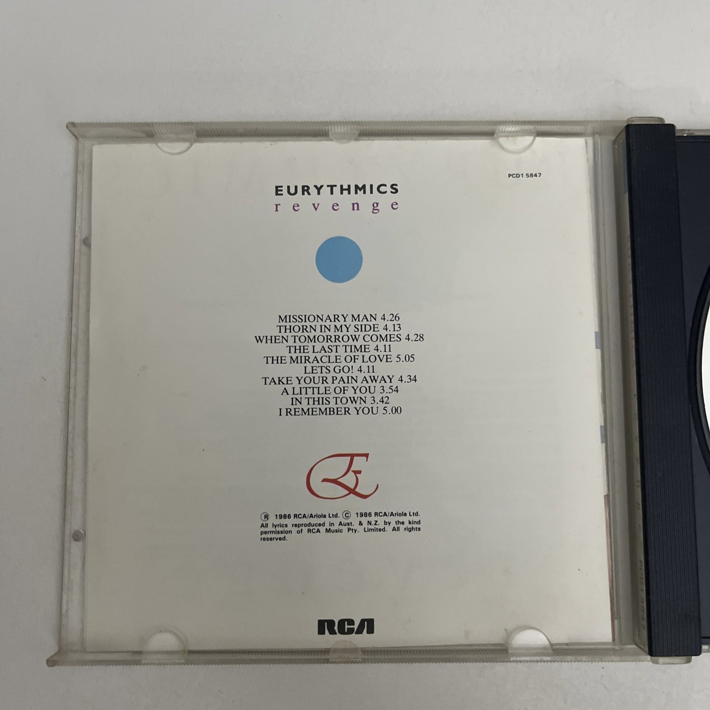 Eurythmics – Revenge (CD, 1986) Album RCA PCD1 5847