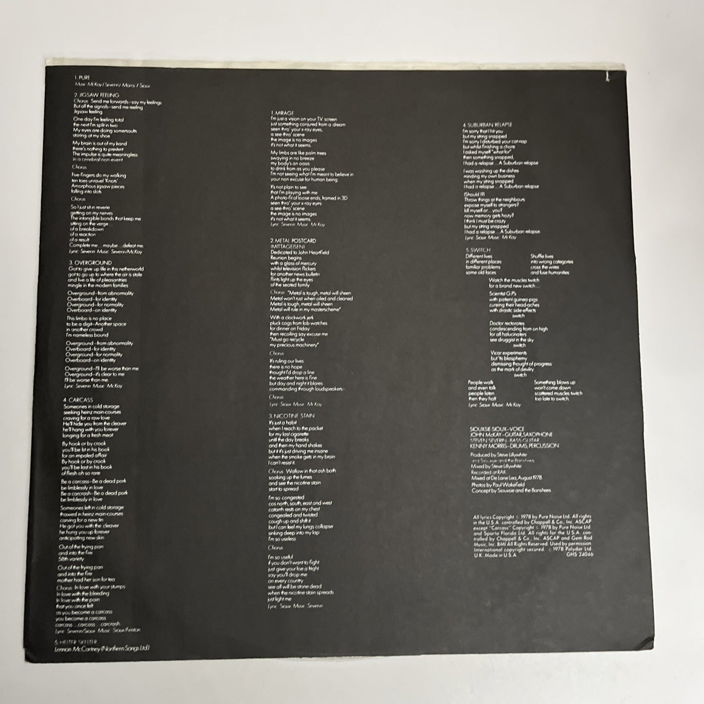 Siouxsie & The Banshees – The Scream (Vinyl, 1978) US LP Album GHS 24046