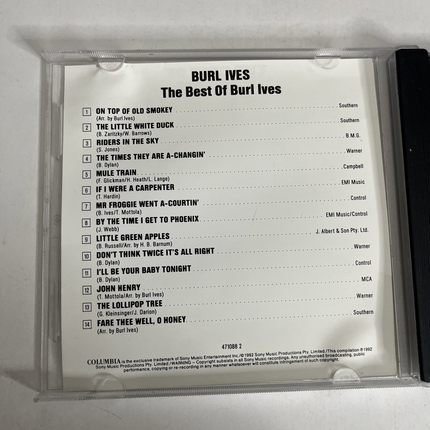 Burl Ives – The Best Of Burl Ives (CD, 1992) Australia 471088 2