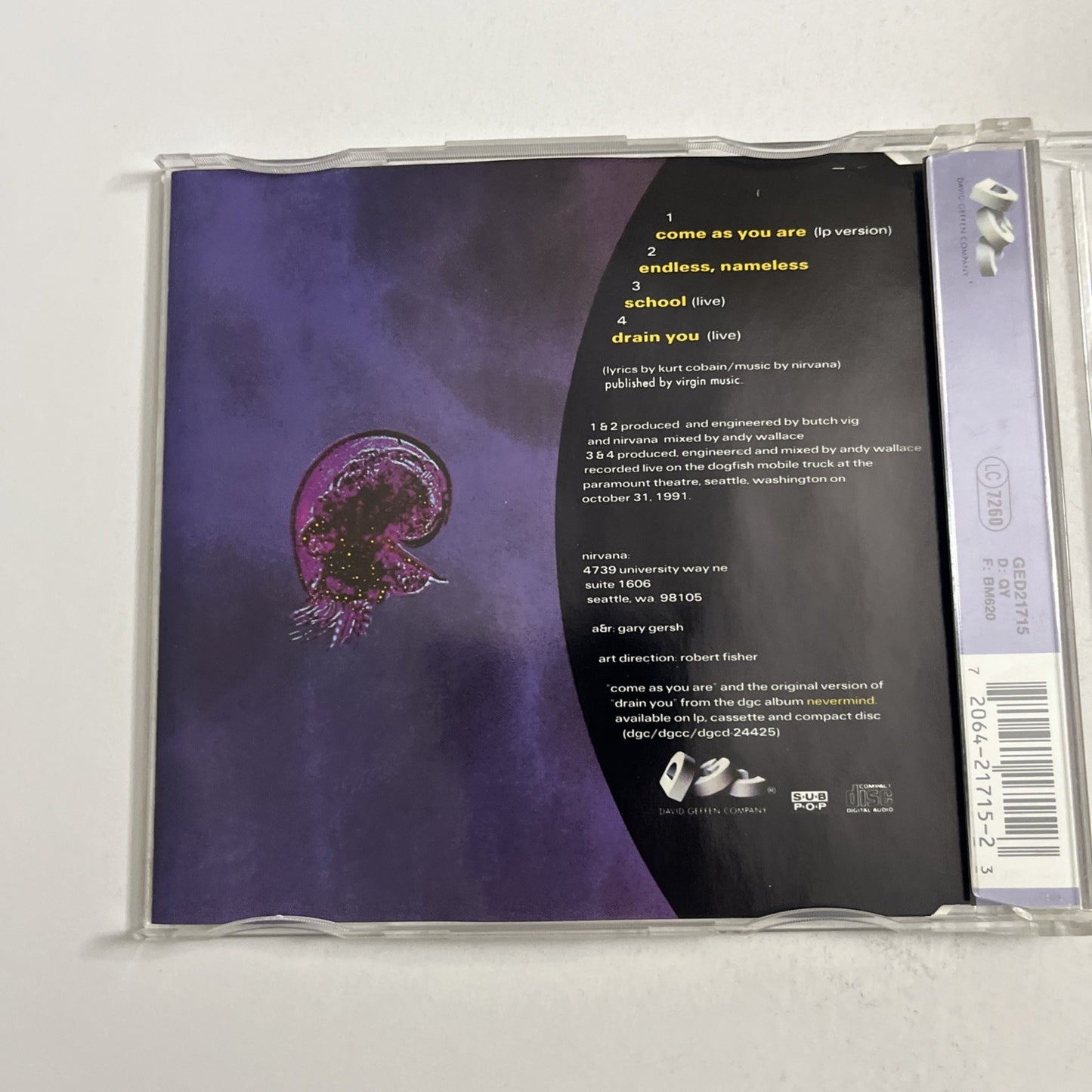 Nirvana – Come As You Are (CD, 1991) Australia Maxi-Single GED21715