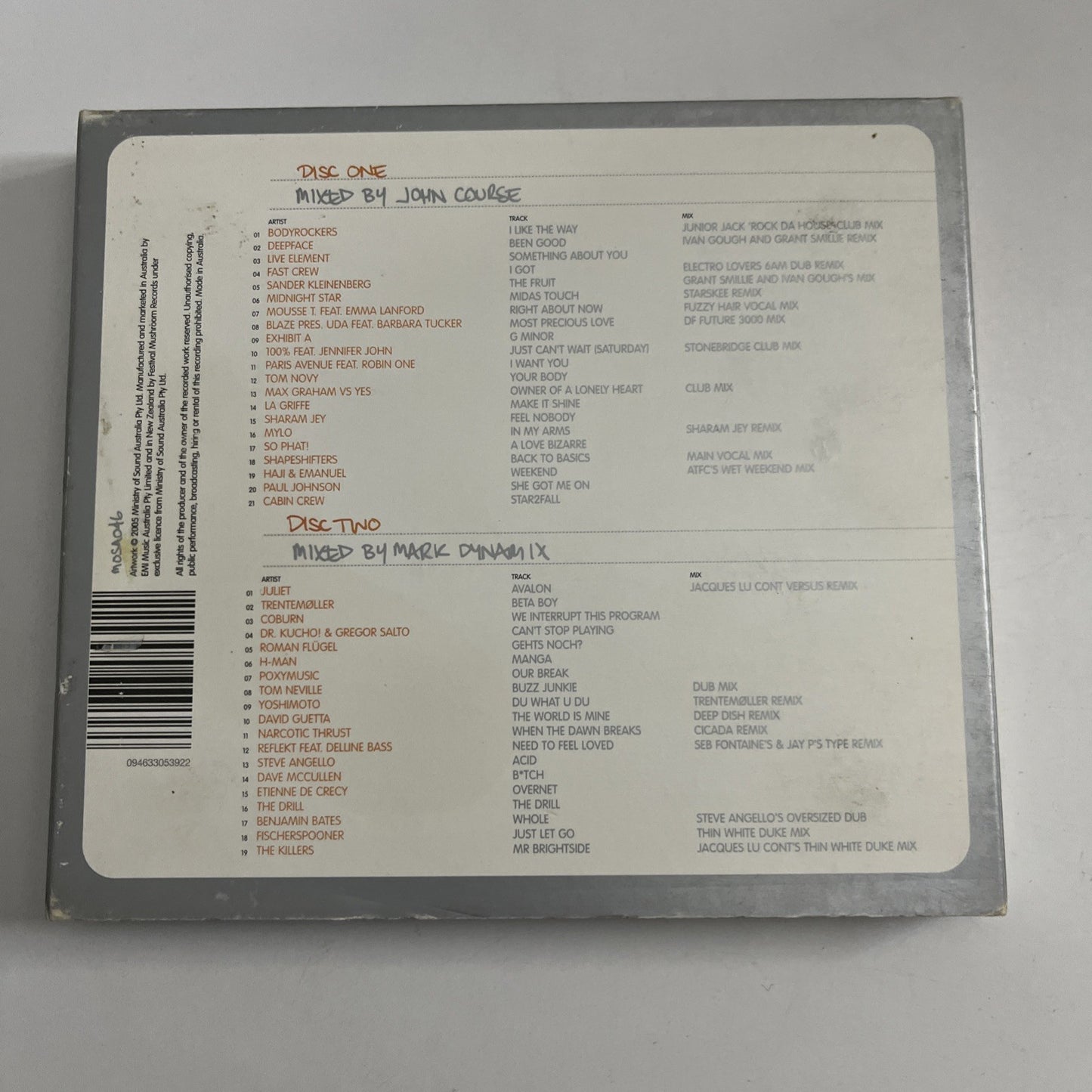 John Course, Mark Dynamix – Sessions Two (CD, 2005) Australia Digipak MOSA046