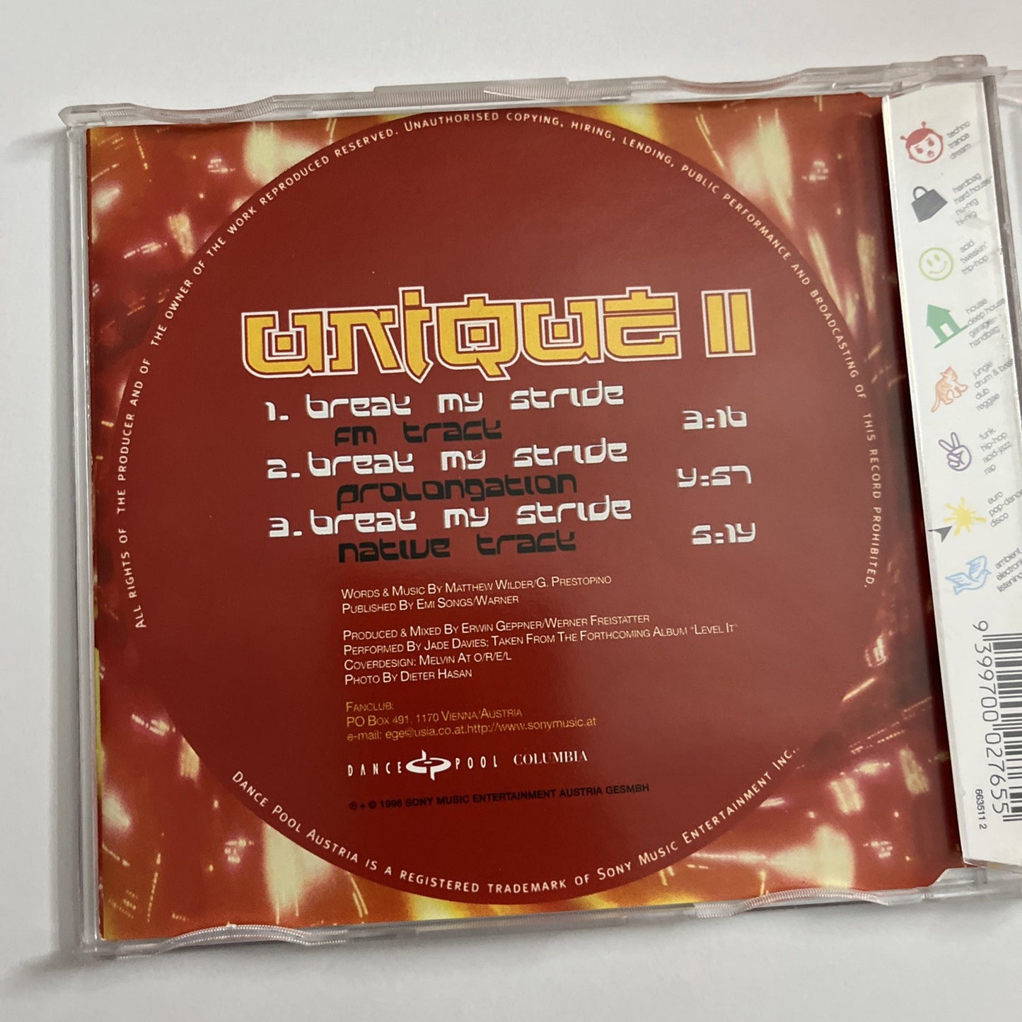 Unique II – Break My Stride (CD, 1996) Australia 663511 2