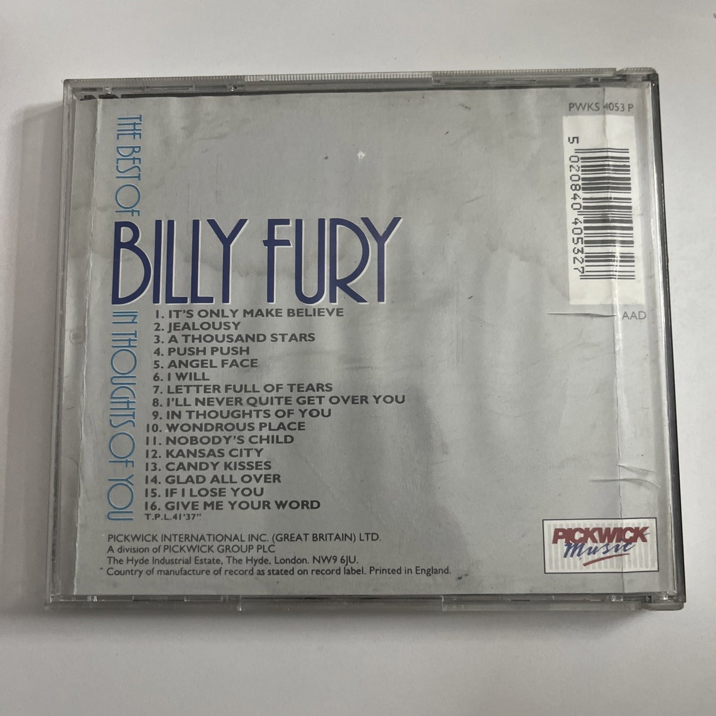 Billy Fury – In Thoughts Of You (CD, 1989) UK PWKS 4053 P