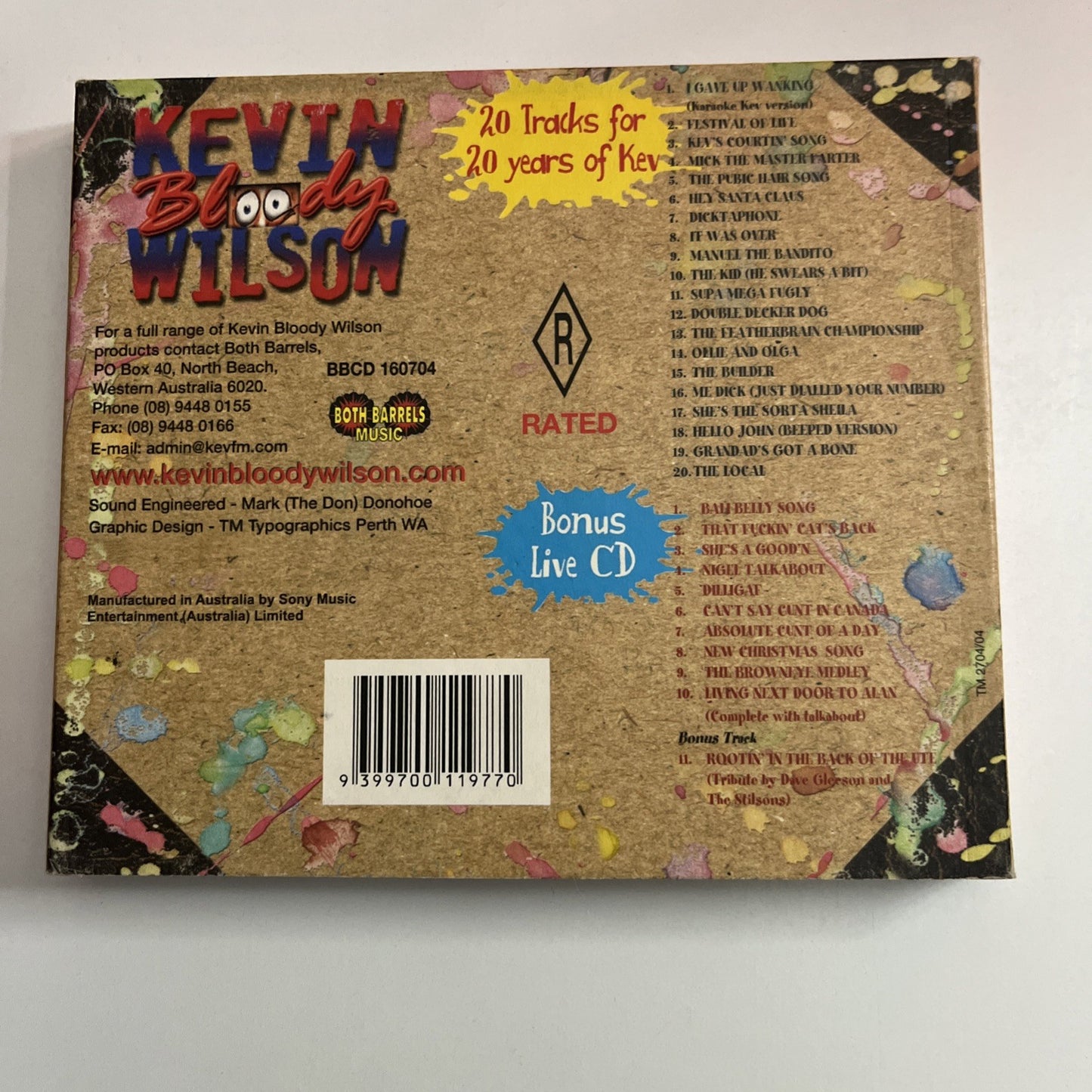 Kevin Bloody Wilson – 20 Years Of Kev (CD, 2004) Australia Digipak BBCD 160704