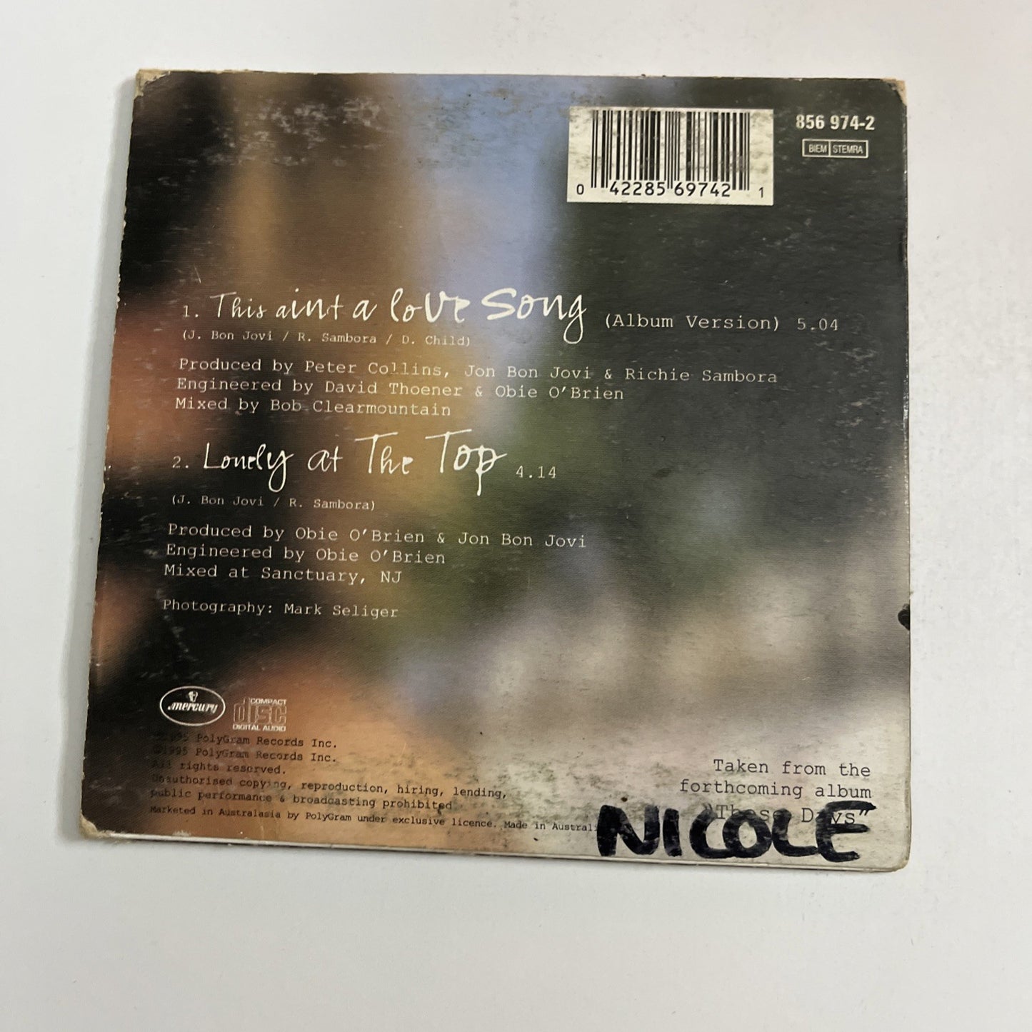 Bon Jovi – This Ain't A Love Song (CD, 1995) Australasia 856 974-2