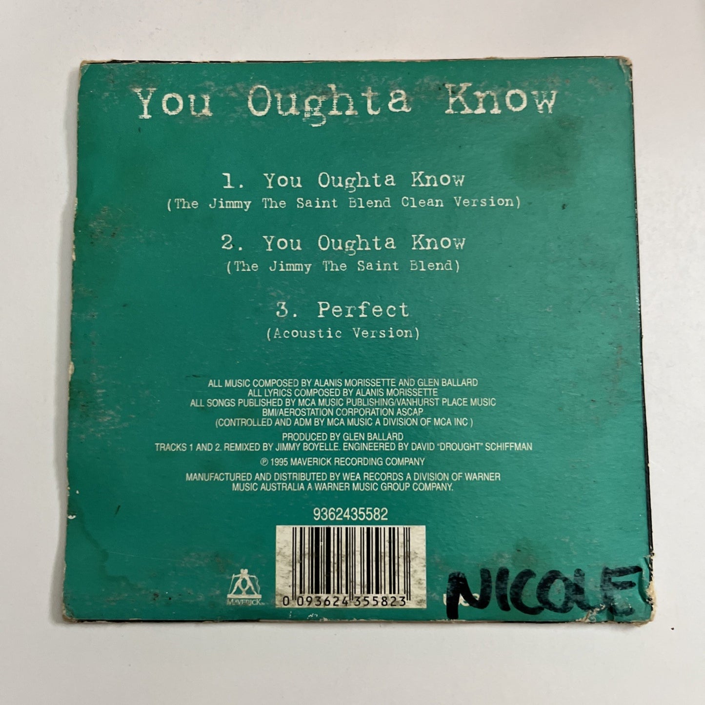 Alanis Morissette – You Oughta Know (CD, 1995) Australia Single 9362435582