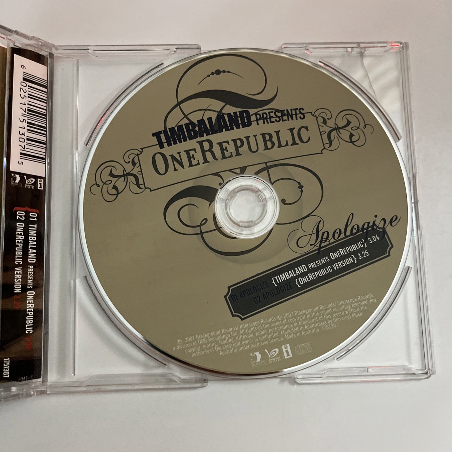 Timbaland, OneRepublic – Apologize (CD, 2007) Australasia Single 1751307