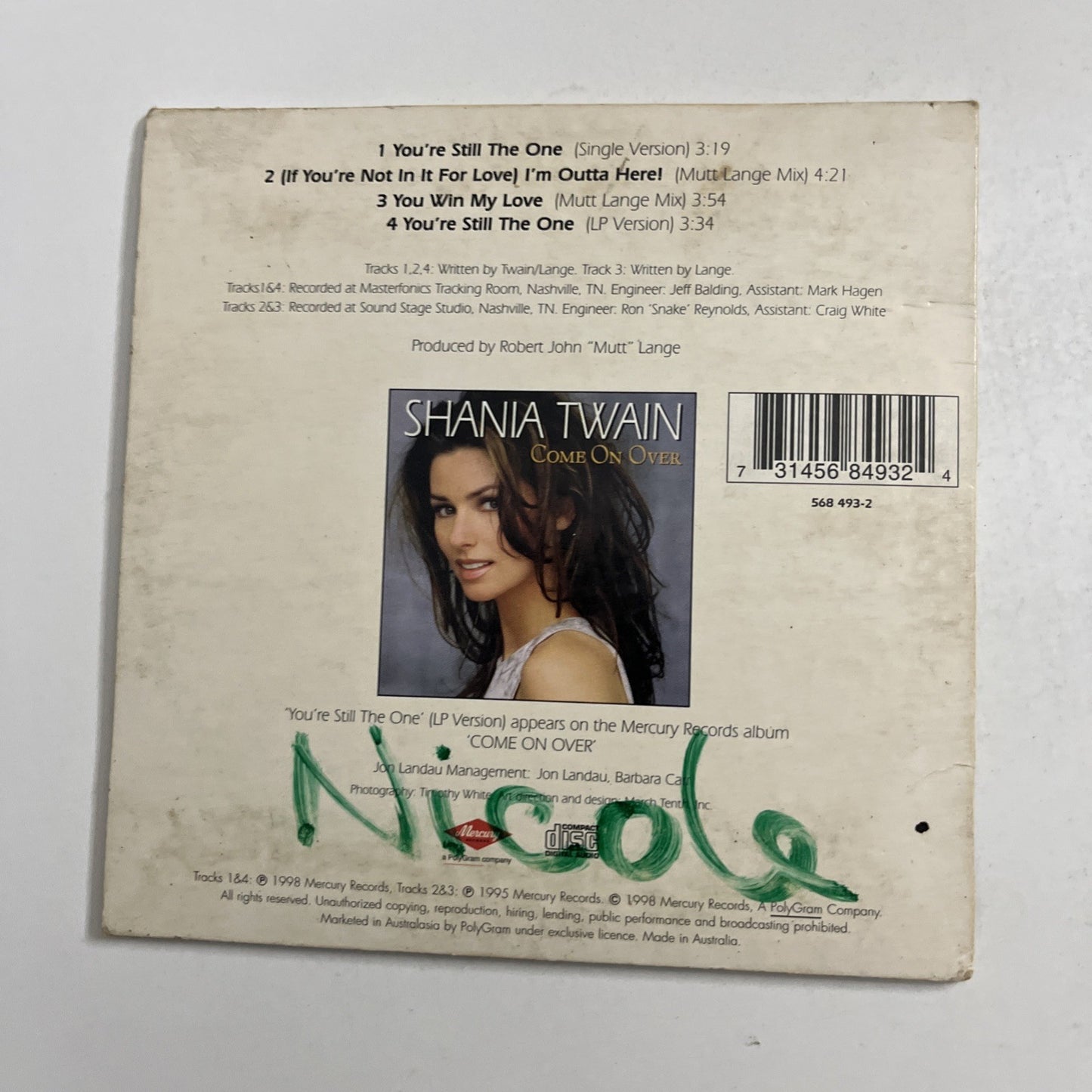 Shania Twain – You're Still The One (CD, 1998) Australasia Single 568 493-2