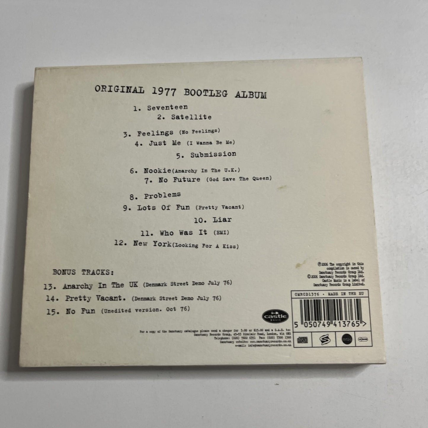 Sex Pistols – Spunk (CD, 2006) UK Cardboard Slipcase