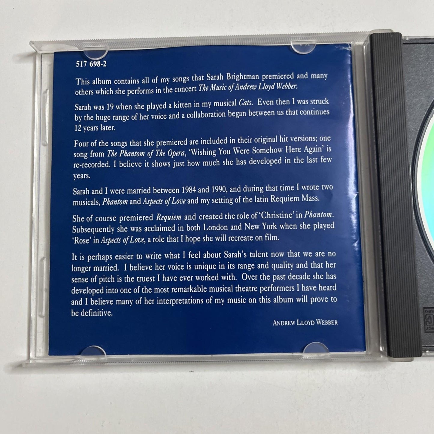 Sarah Brightman – Sings The Music Of Andrew Lloyd Webber (CD, 1992)