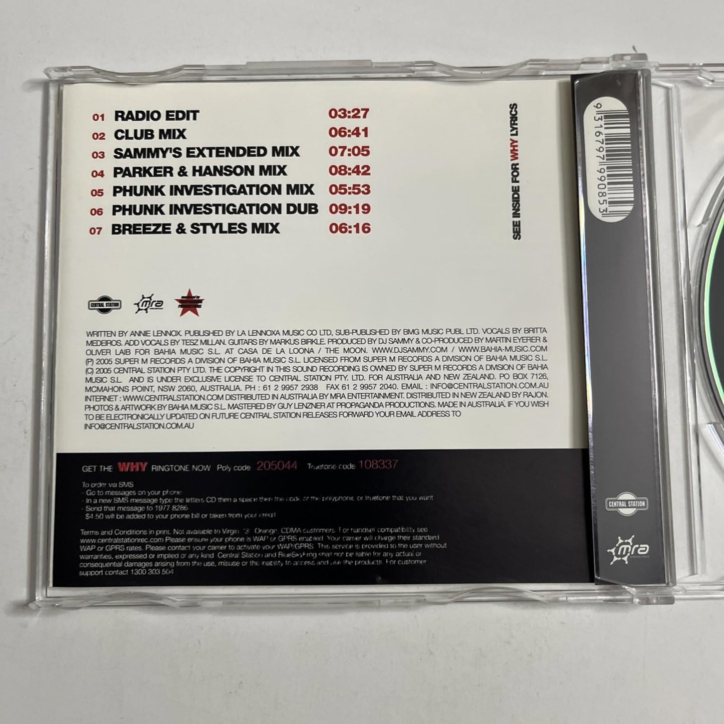 DJ Sammy – Why (CD, 2005) Australia & New Zealand CSR CD5 0486