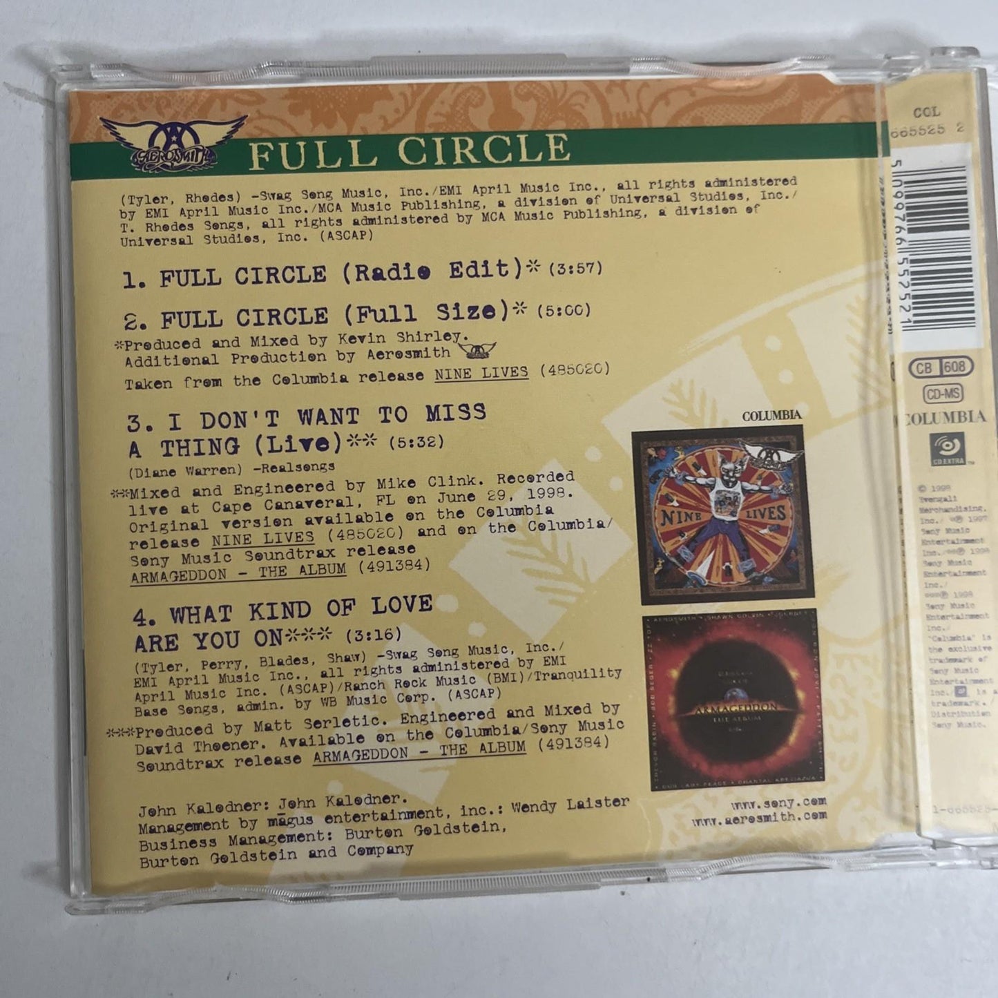 Aerosmith – Full Circle (CD, 1999) Europe COL 665525 2