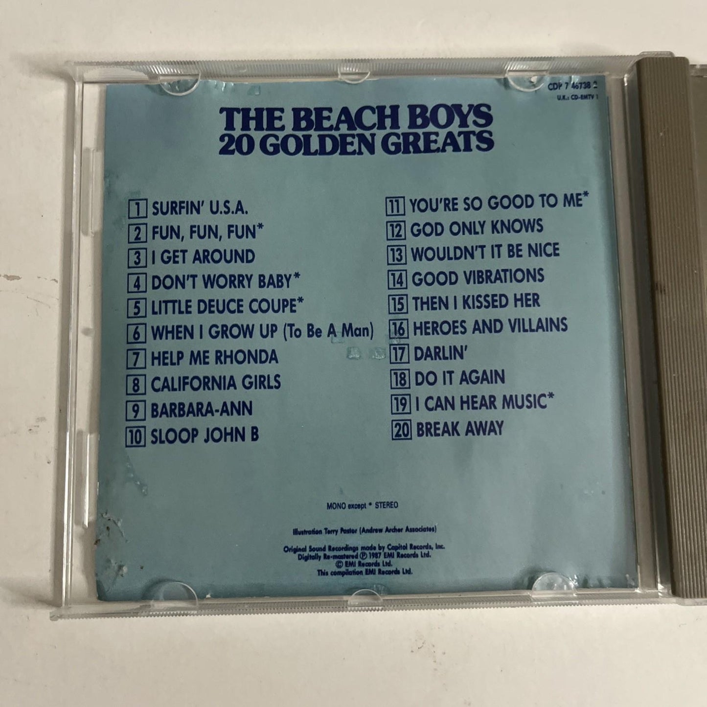The Beach Boys – 20 Golden Greats (CD, 1987) UK & Europe CDP 7 46738 2