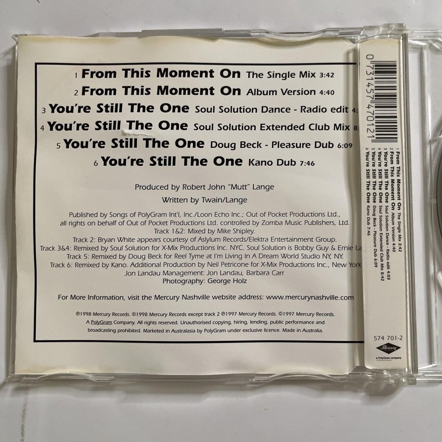 Shania Twain – From This Moment On (CD, 1998) Australia 574 701-2