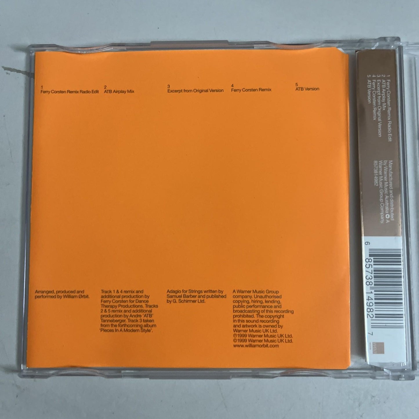 William Orbit – Barber's Adagio For Strings (CD, 2000) Australia