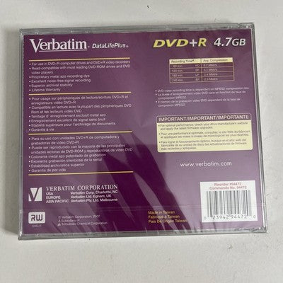 Verbatim DVD+R Recordable Blank DVD 4.7GB NEW Sealed