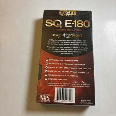 Excel E-180 Blank VHS High Grade Video Tape, Brand New & Sealed