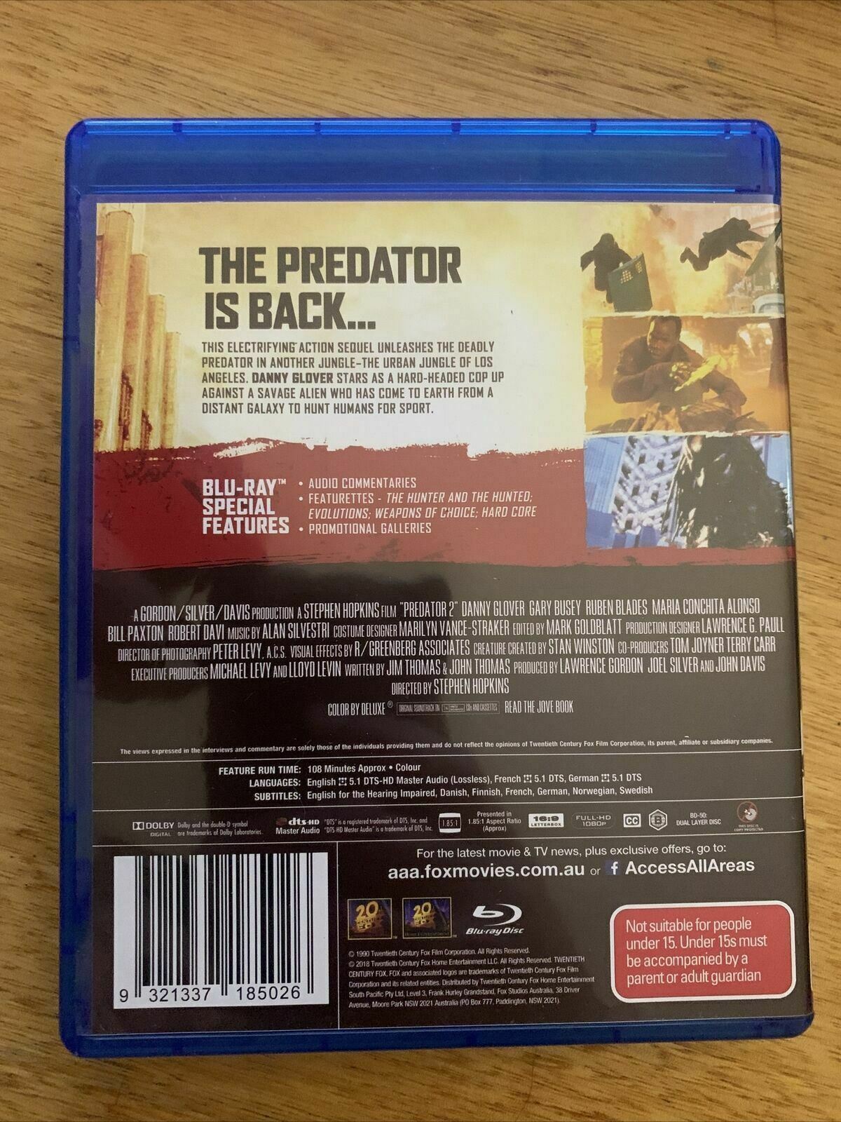 Predator 2 (Bluray, 1990) Danny Glover, Gary Busey - Region B