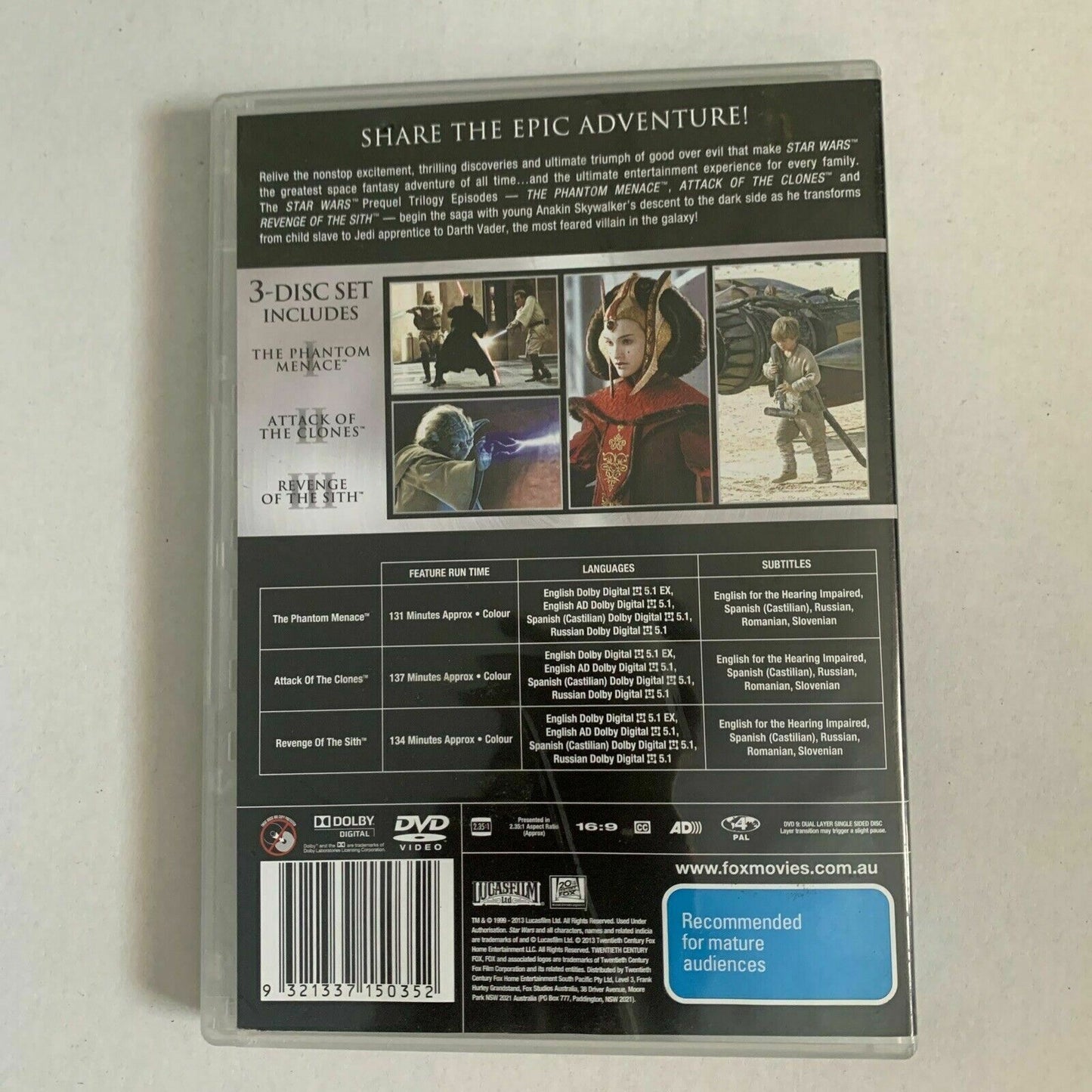 Star Wars Prequel Trilogy - The Phantom Menace / Attack Of The Clones / Revenge