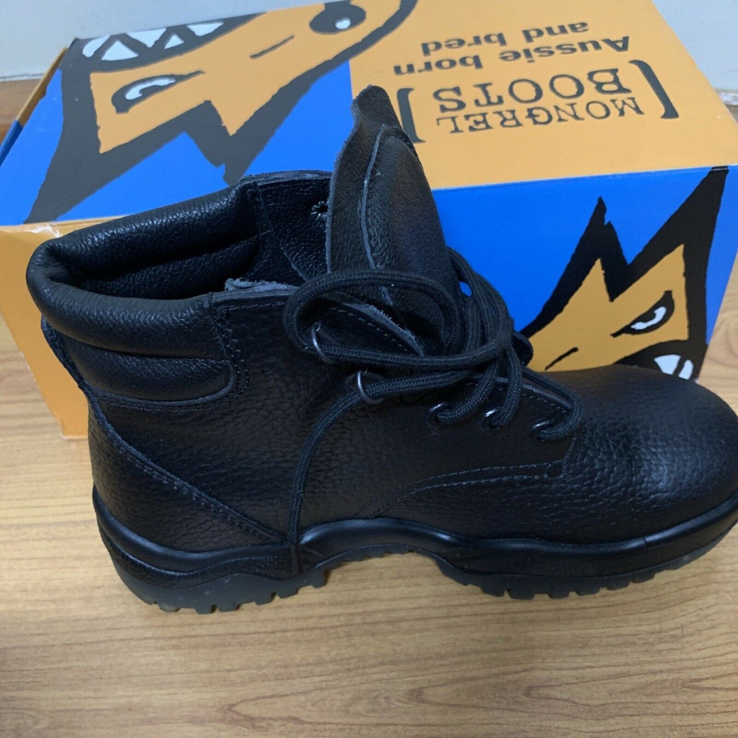 Mongrel Brown Leather Safety Boots Steel Cap Lace Up, Size AUS6 Air Zone Comfort