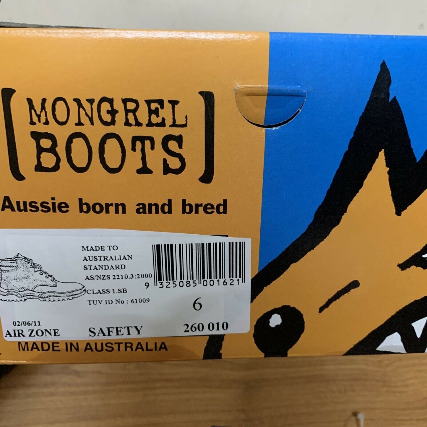 Mongrel Brown Leather Safety Boots Steel Cap Lace Up, Size AUS6 Air Zone Comfort