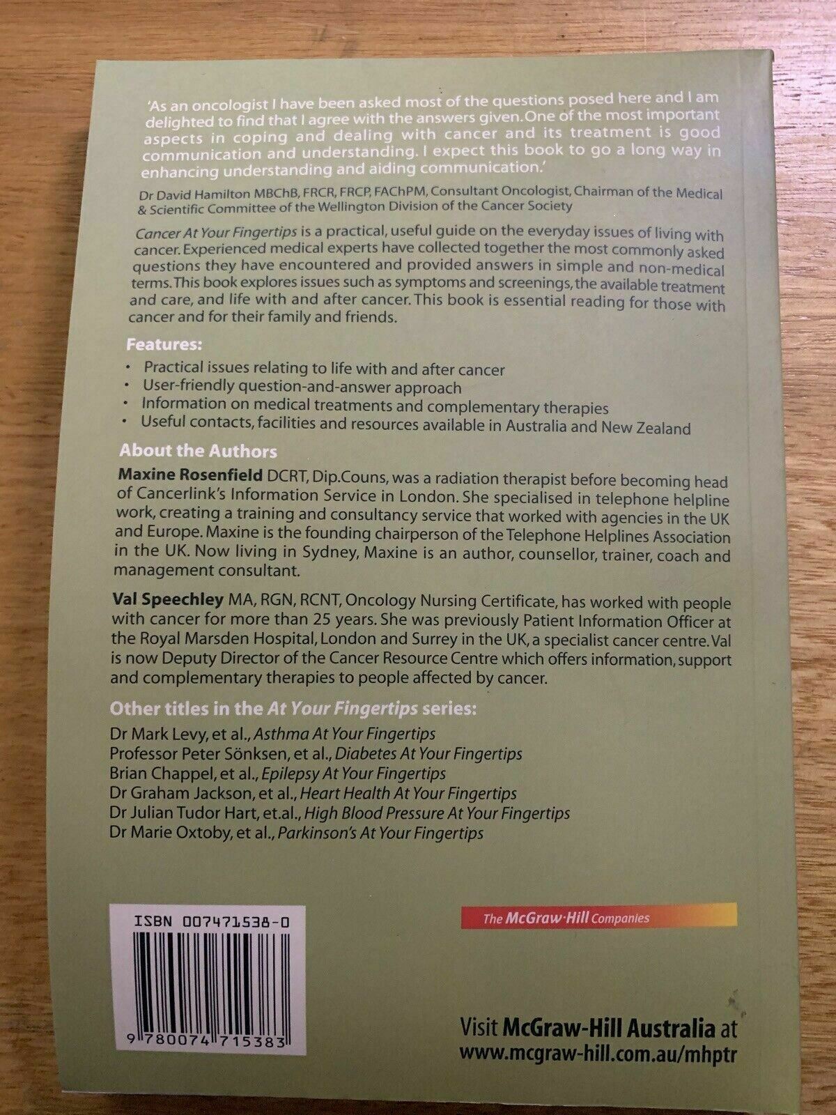 Cancer At Your Fingertips, By Maxine Rosenfield, Val Speechley