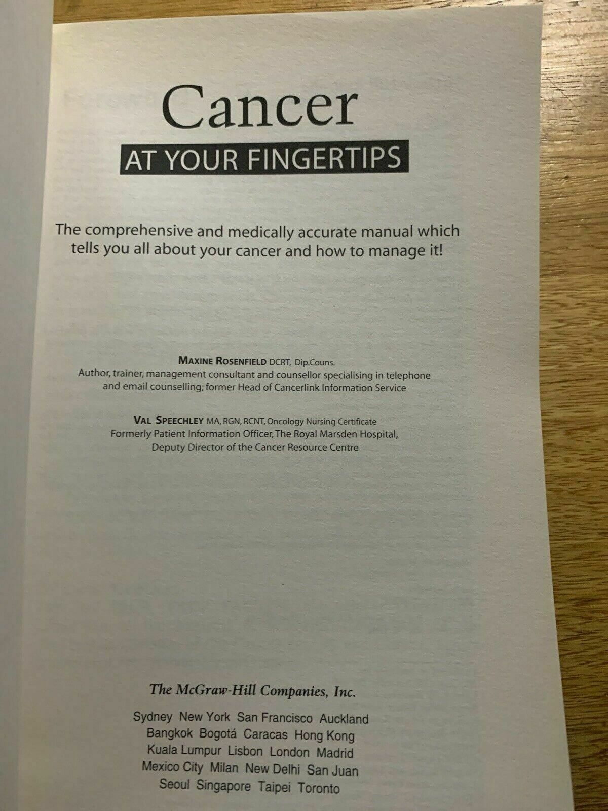 Cancer At Your Fingertips, By Maxine Rosenfield, Val Speechley