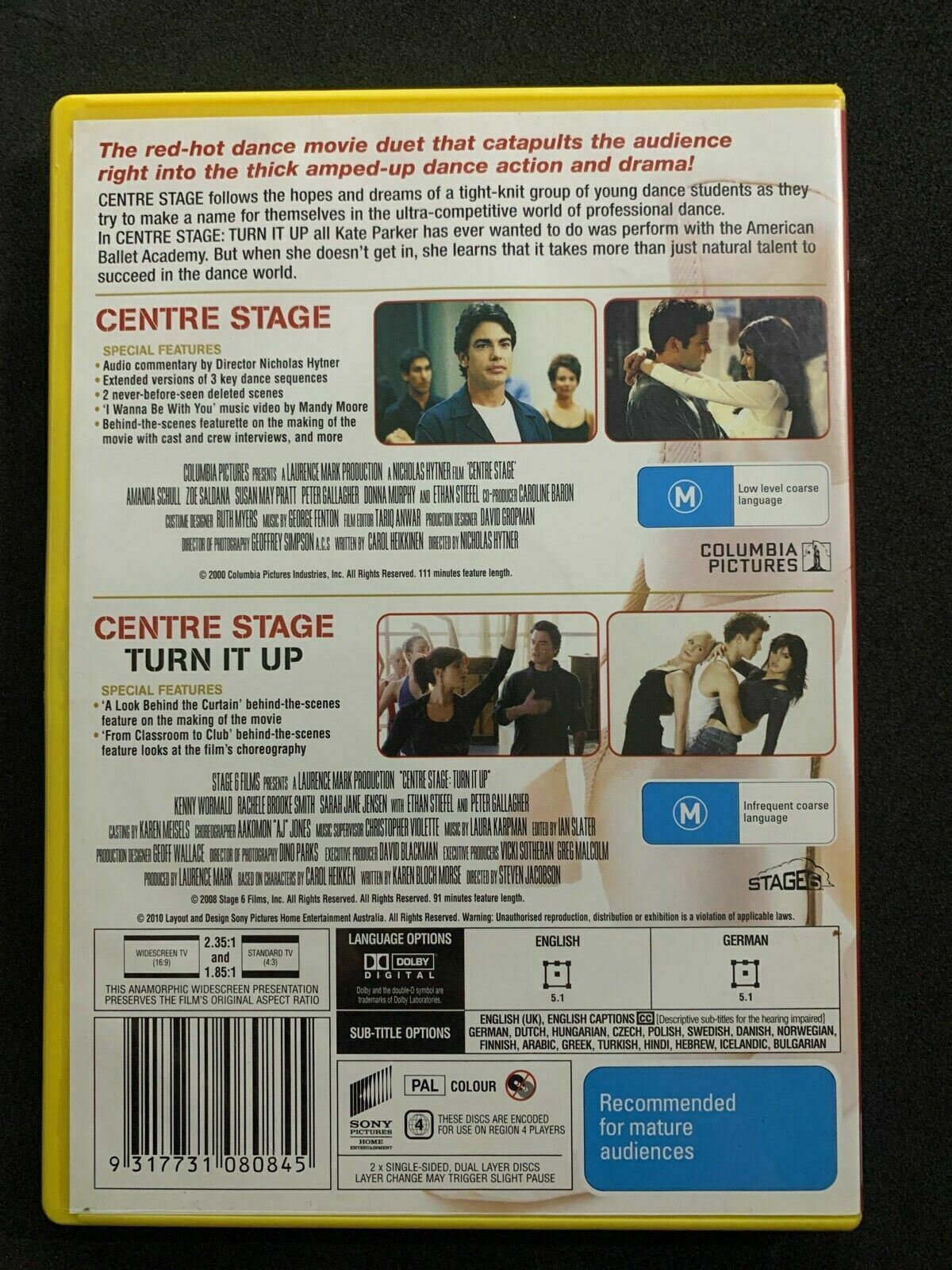 Centre Stage / Centre Stage - Turn It Up (DVD, 2010) Collector's Pack. Region 4