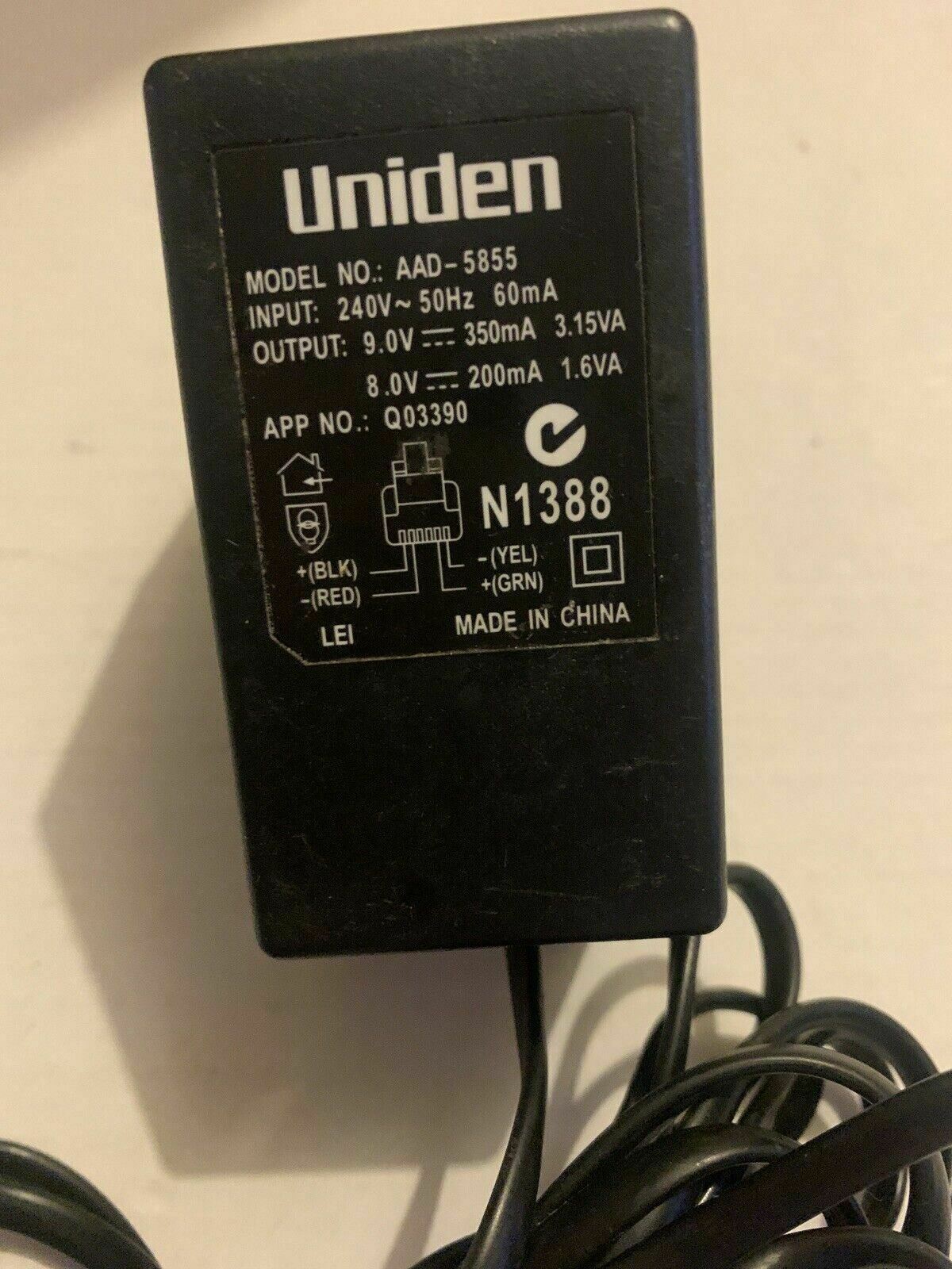 Genuine Uniden AAD-5855 AC Adapter 9v 350mA