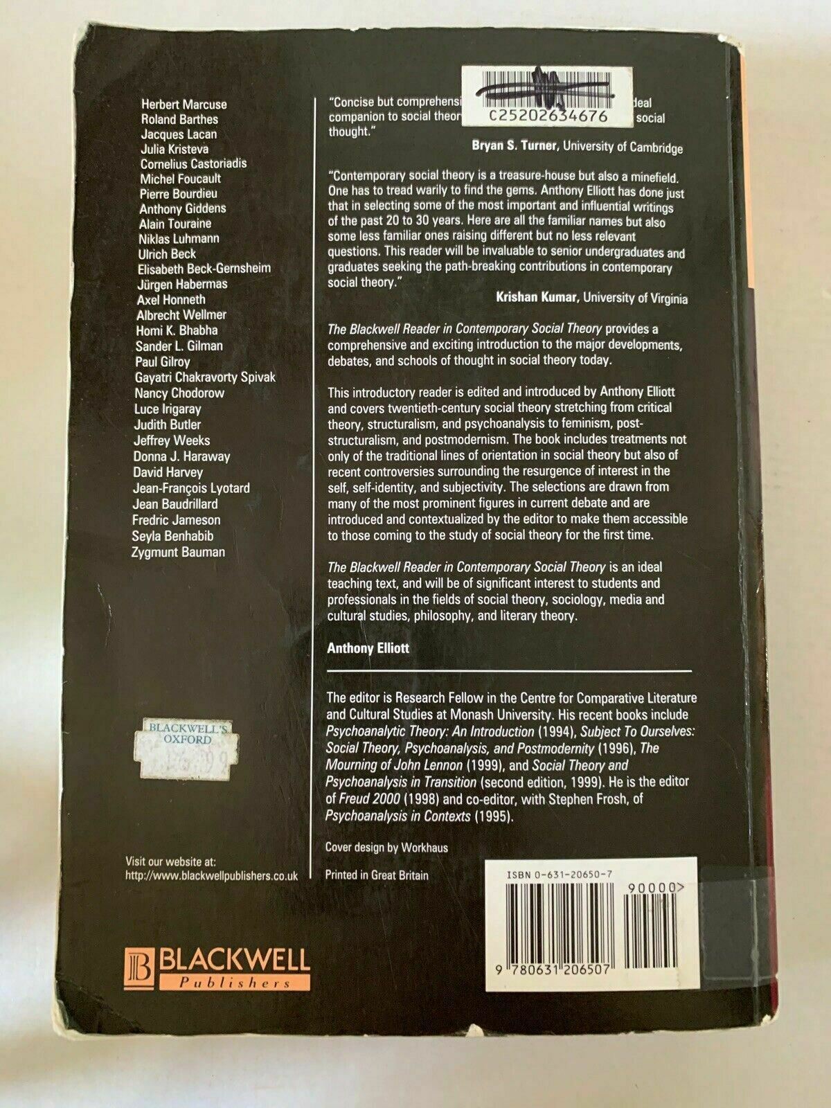 Blackwell Reader in Contemporary Social Theory by PROF Anthony Elliott.