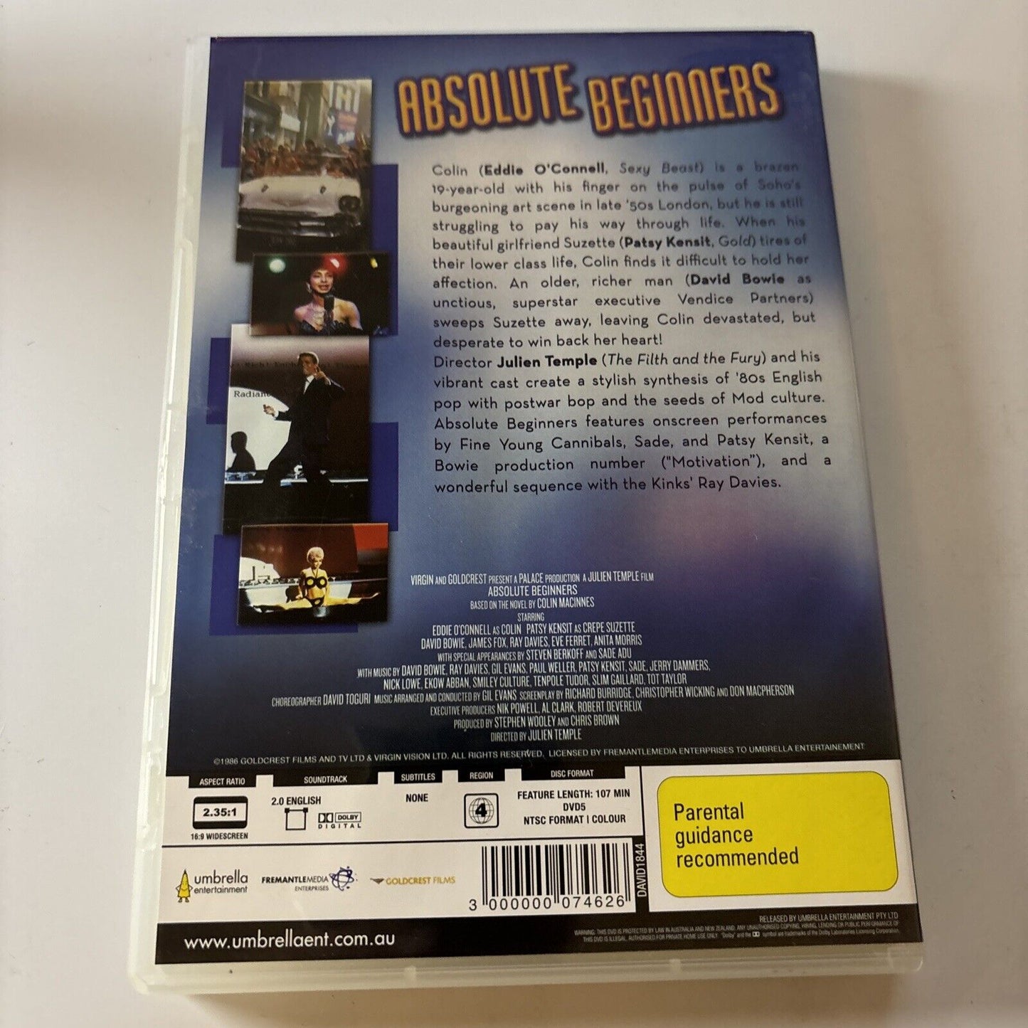Absolute Beginners (DVD, 1986) Patsy Kensit. David Bowie NEW Region 4
